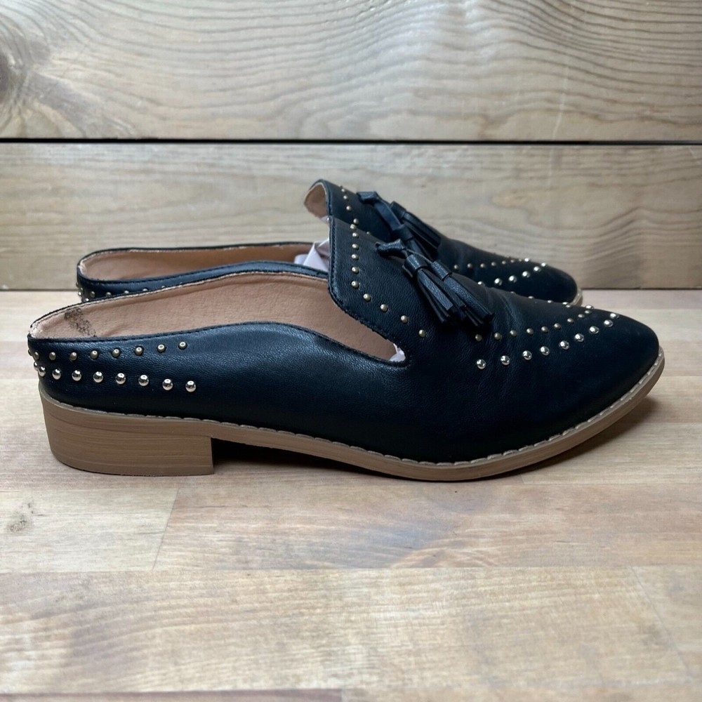 Studded Black Mules with Tassels